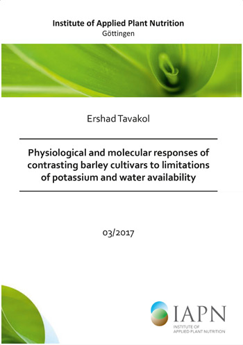 Titelseite der Dissertation von Ershad Tavakol: Physiological and molecular responses of contrasting barley cultivars to limitations of potassium and water availability